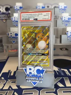 2019 POKEMON RAICHU ALOLAN RAICHU GX FULL ART TAG TEAM 220/236 PSA 10 Sun & Moon - Image 1