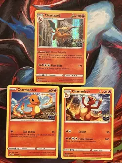 CHARMANDER CHARMELEON CHARIZARD SET Holo Pokemon Go Complete Evolution - Image 1