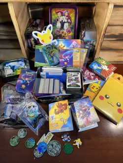 Pokemon TCG Card & Accessories Lot- Code Cards Stickers Tins Toys Sleeves Coins - Image 1