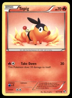 Tepig 16/114 Black & White Regular Non Holo Pokemon Card Moderately Played MP - Image 1