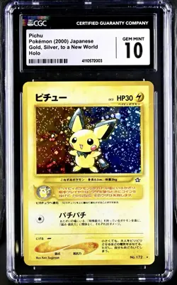 Pokemon 2000 Gold Silver to A New World JPN Neo Genesis Pichu #72 Holo CGC 10💫 - Image 1