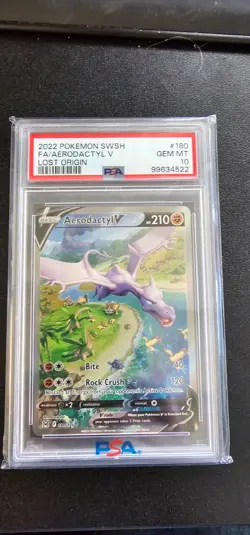 Pokemon Aerodactyl V 180/196 Alt Full Art SWSH Lost Origin 180 GEM MINT PSA 10 - Image 1