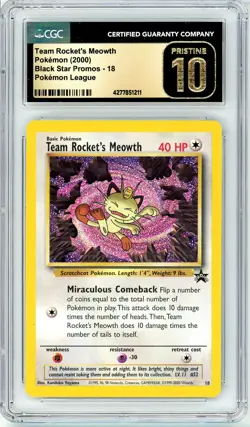 Pokemon Team Rocket's Meowth #18 Black Star Promo CGC Pristine 10 - Image 1