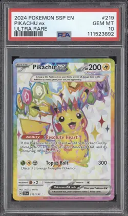 Pikachu ex 2024 Pokemon Surging Sparks 219/191 Ultra Rare PSA 10 - Image 1