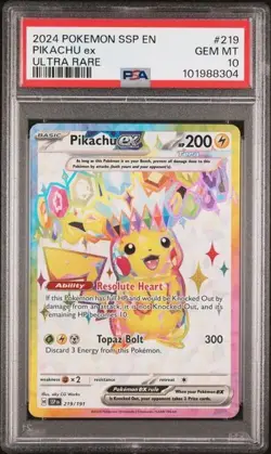 PIKACHU EX #219/191 - Ultra Rare - PSA 10 - 2024 Pokemon Surging Sparks (SSP EN) - Image 1