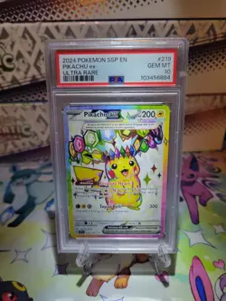 Pokemon 2024 SSP En-Surging Sparks Pikachu EX Ultra Rare Card 219/191 PSA 10 GMT - Image 1