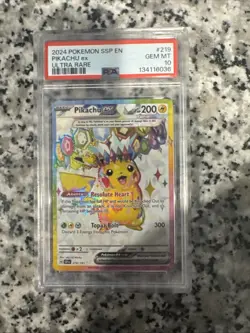 Pokemon 2024 SSP En-Surging Sparks Pikachu EX Ultra Rare Card 219/191 PSA 10 - Image 1