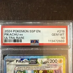 Pokemon 2024 SSP En-Surging Sparks Pikachu EX Ultra Rare Card 219/191 PSA 10 - Image 3