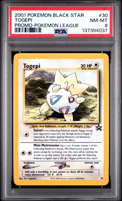 2001 POKEMON PROMO BLACK STAR POKEMON LEAGUE #30 TOGEPI PSA 8 - Image 1