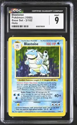CGC 9 MINT Blastoise 1999 Base Set 2/102 Holo Pokemon Card - Image 1