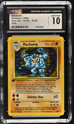 CGC 10 GEM MINT Machamp 1999 Base Set 1st Edition 8/102 Holo Pokemon Card - Image 1