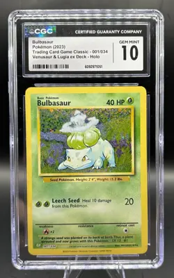 Pokemon TCG Bulbasaur Card CGC 10 (2023) Classic Holo CLV 001/034 Gem Mint - Image 1