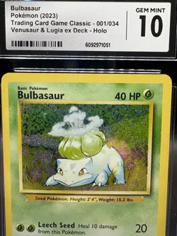 Pokemon TCG Bulbasaur Card CGC 10 (2023) Classic Holo CLV 001/034 Gem Mint - Image 3