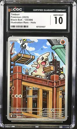CGC 10 Timburr 125/086 Pokemon Black Bolt Illustration Rare 2025 Alt Art - Image 1