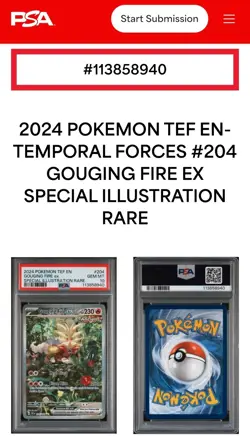 2024 POKEMON TEF EN-TEMPORAL FORCES #204 GOUGING FIRE EX SPECIAL RARE PSA 10 - Image 1