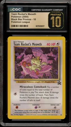 Pokemon Team Rocket's Meowth League Black Star Promo #18 CGC 10 Pristine - Image 1