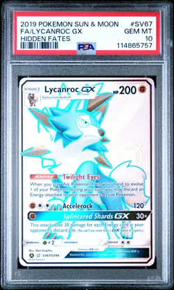 2019 POKEMON SUN & MOON HIDDEN FATES #SV67 FULL ART/LYCANROC GX PSA 10 - Image 1