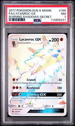 PSA 7 Lycanroc GX Full Art 2017 155/147 Burning Shadows Secret Rainbow Rare - Image 1
