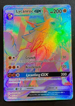 Lycanroc GX 155/147 Pokemon Burning Shadows Rainbow Holo Secret Rare TCG LP - Image 1