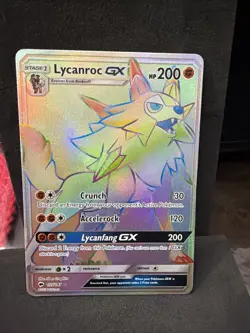 Pokemon TCG Lycanroc GX Rainbow Secret Rare Card Burning Shadows 155/147 - Image 1