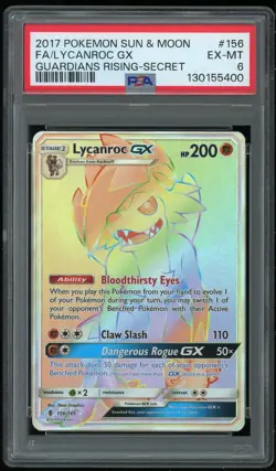 Pokemon TCG Lycanroc GX Holo Secret Rare Full Art Guardians Rising #156 PSA 6 - Image 1