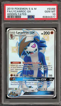 Pokemon Lycanroc GX Hidden Fates Full Art #SV66 PSA 10 Gem Mint - Image 1
