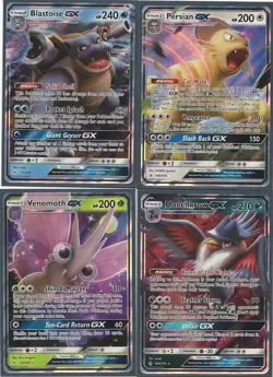 4 RARE UNBROKEN BONDS Pokemon BLASTOISE GX+PERSIAN GX+HONCHKROW GX+VENOMOTH GX - Image 1