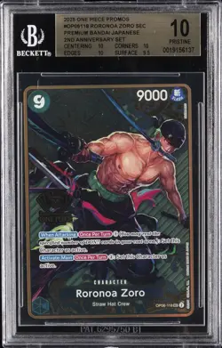 2025 ONE PIECE JAPANESE 2ND ANNIVERSARY SET OP06-118 RORONOA ZORO BGS 10 - Image 1