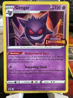 POKEMON GENGAR SWSH241 PROMO BLACK STAR PRERELEASE LOST ORIGIN STAMPED NM/VLP - Image 1