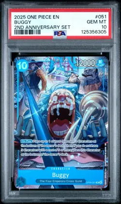 GEM MINT PSA 10 Buggy OP09‑051 Full Art 2nd Anniversary One Piece Card - Image 3