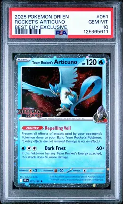 2025 POKEMON DRI EN-DESTINED RIVALS #051 TEAM ROCKET'S ARTICUNO PSA 10 - Image 1
