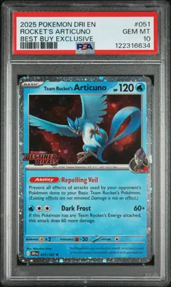 2025 POKEMON DRI EN-DESTINED RIVALS #051 TEAM ROCKET'S ARTICUNO PSA 10 - Image 1