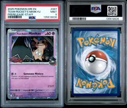 2025 POKEMON DRI EN-DESTINED RIVALS PRERELEASE-STAFF TEAM ROCKET'S MIMIKYU PSA 9 - Image 3
