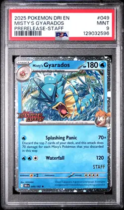 2025 POKEMON DRI EN-DESTINED RIVALS PRERELEASE-STAFF #049 MISTY'S GYARADOS PSA 9 - Image 1