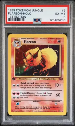 1999 POKEMON JUNGLE 1ST EDITION #3 FLAREON-HOLO PSA 6 - Image 1