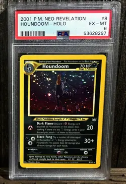 HOUNDOOM 2001 Pokemon Neo revelation DOUBLE HOLO ERROR #8 PSA 6 - Image 1