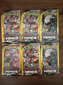 Pokemon Sun & Moon Unified Minds 3 Card Mini Booster Packs (6) - Image 1