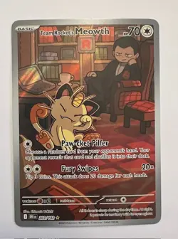 Team Rocket's Meowth 203/182 Destined Rivals Illustration Rare NM Pokemon TCG - Image 1