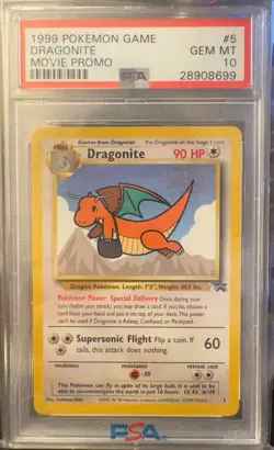 1999 Pokemon Game Movie Promo #5 Dragonite PSA 10 GEM MINT - Image 1