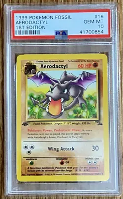 1999 Pokemon Fossil #16 Aerodactyl 1st EDITION! PSA 10 NOT- Holo GEM MINT - Image 1