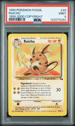 Raichu 29/62 Fossil 1999-2000 Australian 3rd Print (Red Logo) PSA 9 MINT POP 43 - Image 3