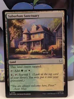 FOIL Suburban Sanctuary Land MTG Marvel's Spider-Man Magic Gathering 185 - NM - Image 1
