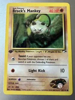 Brock's Mankey 67/132 - 1ST EDITION - Gym Heroes - Pokemon Card NM - Image 1