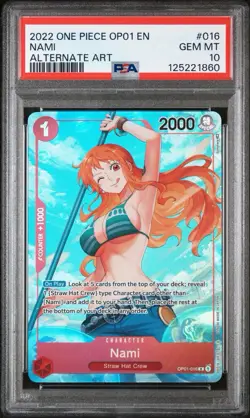 2022 One Piece OP01 en Alternate Art #016 Nami, PSA 10 Gem Mint Pre-Errata Alpha - Image 1