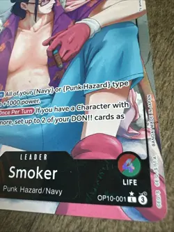 One Piece TCG English OP10-001 SMOKER Leader Alt Art Parallel - Image 3