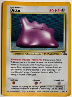 Ditto Holo 3/62 - 1999 Fossil Set Pokemon TCG - MP - Image 1