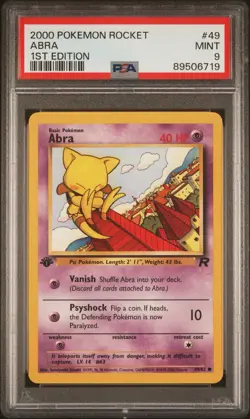 Pokemon PSA 9 MINT Abra 1st Edition Team Rocket Pokemon WOTC 2000 49/82 1st Ed - Image 2