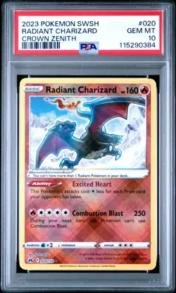2023 POKEMON SWORD & SHIELD CROWN ZENITH #020 RADIANT CHARIZARD PSA 10 - Image 1