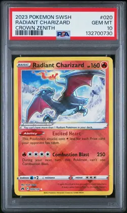2023 POKEMON SWORD & SHIELD CROWN ZENITH #020 RADIANT CHARIZARD PSA 10 - Image 1