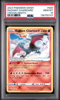 2023 POKEMON SWORD & SHIELD CROWN ZENITH #020 RADIANT CHARIZARD PSA 10 - Image 1